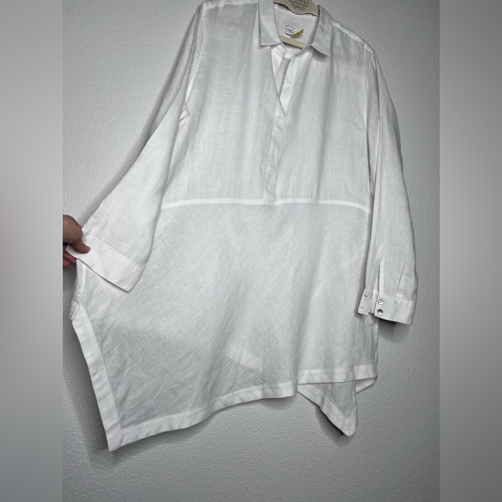 J.Jill TOP  Long SLEEVES LINEN  BOHO Size XL Relaxed Lagenlook Asymmetrical Hem - Picture 4 of 6